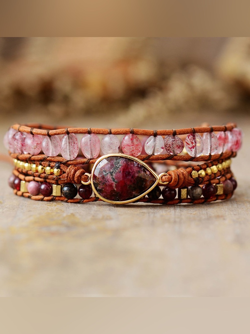 💜Hello Gorgeous! Natural Stone Layered Bracelet- Deep Red